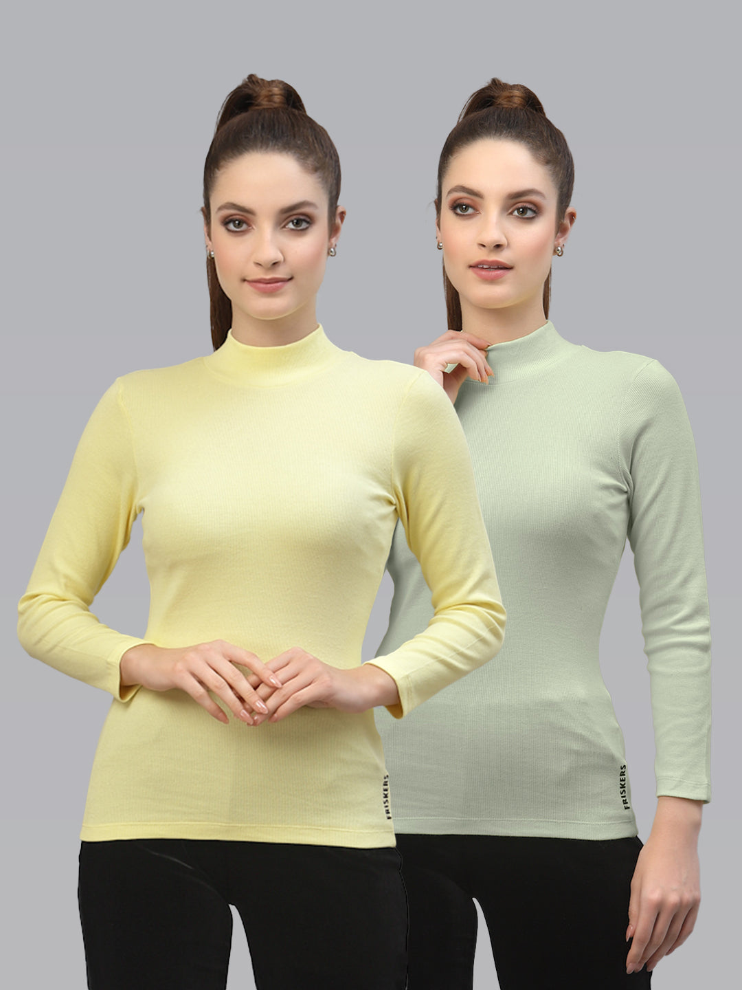 Women Pack Of 2 High Neck Full Sleeves Knitted Top - Friskers