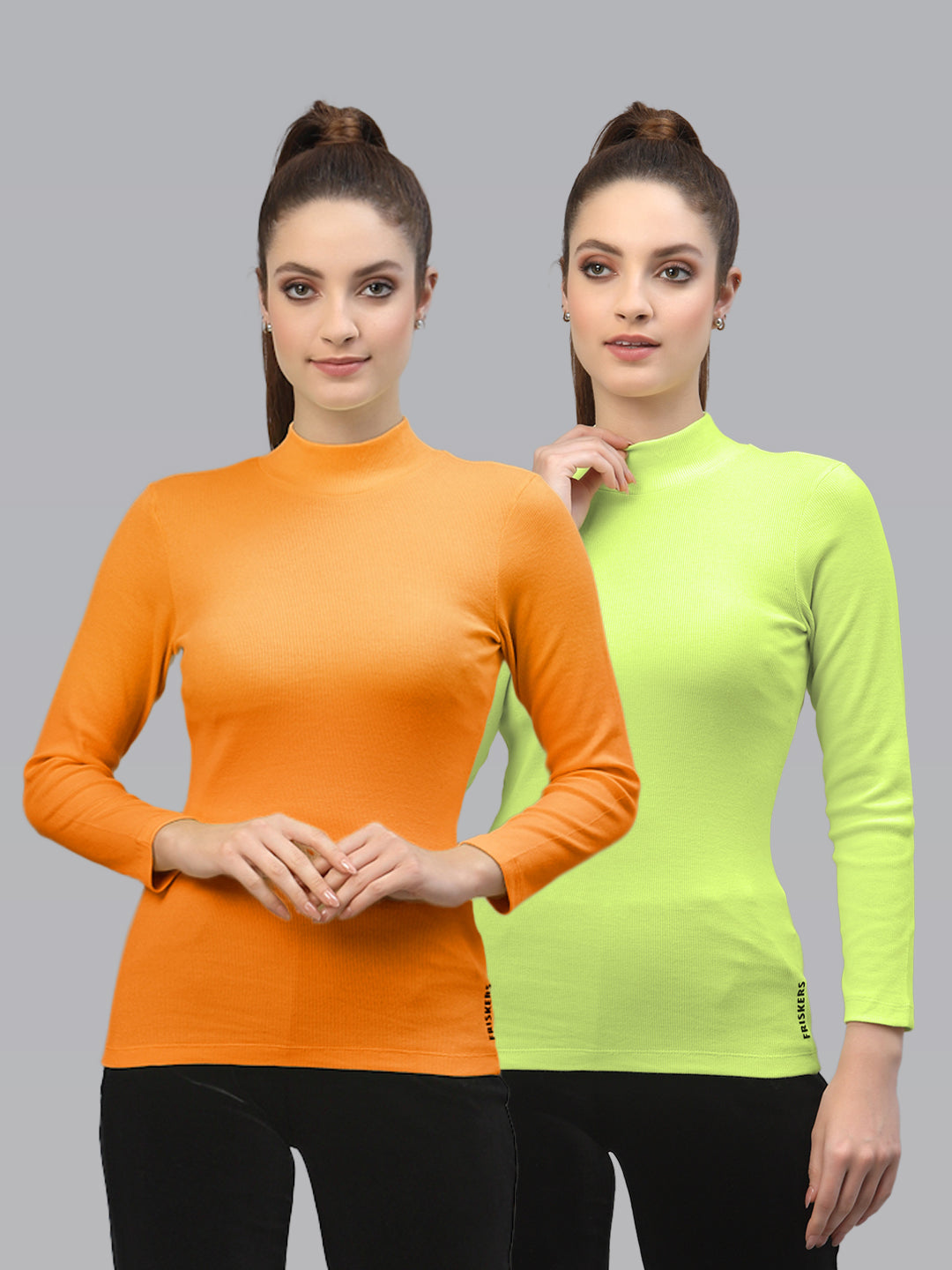 Women Pack Of 2 High Neck Pure Cotton Knitted Top - Friskers