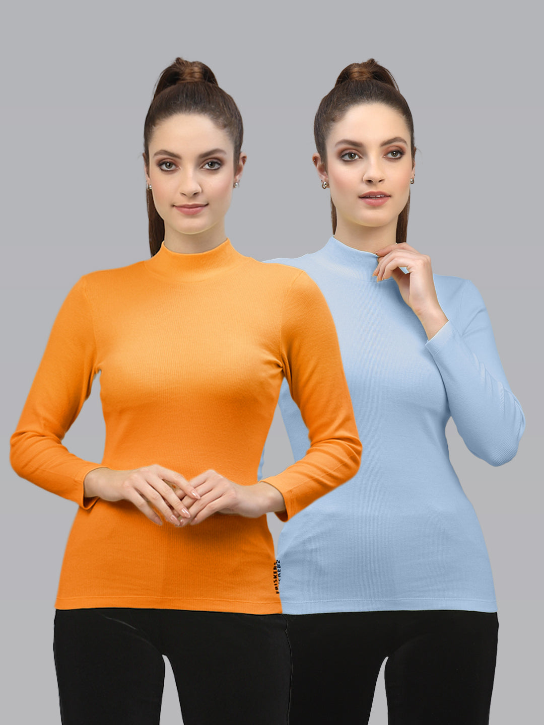 Women Pack Of 2 High Neck Pure Cotton Knitted Top - Friskers