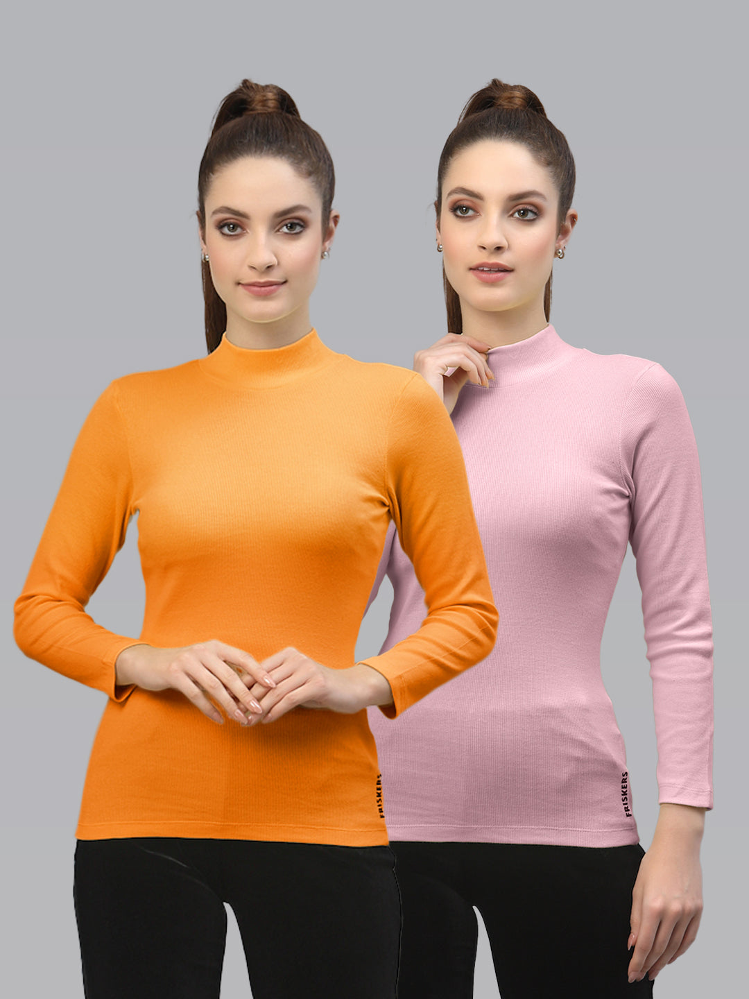 Women Pack Of 2 High Neck Pure Cotton Knitted Top - Friskers