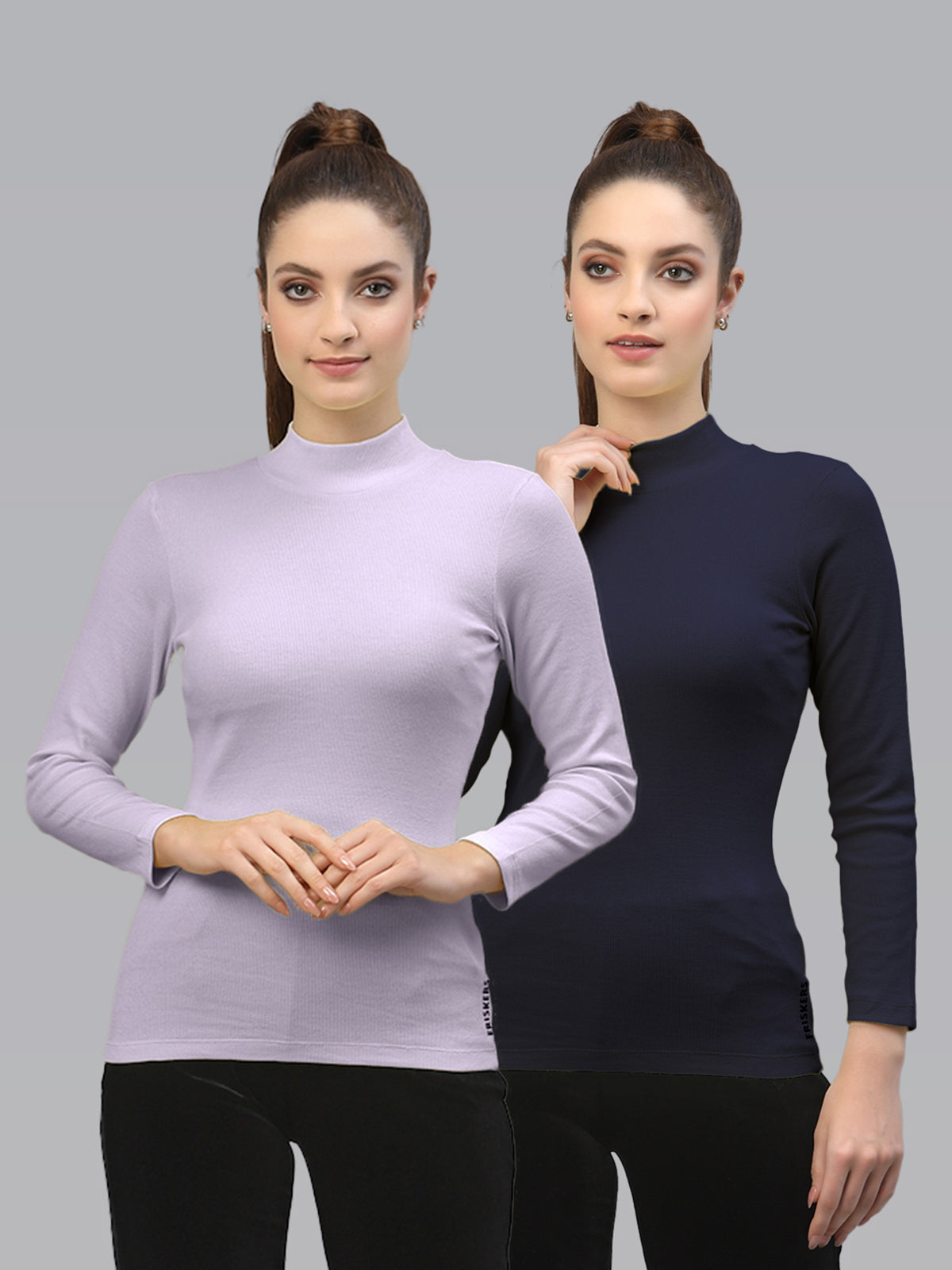 Women Pack Of 2 High Neck Full Sleeves Cotton Top - Friskers