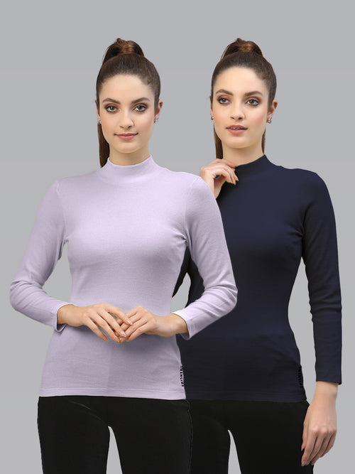 Women Pack Of 2 High Neck Full Sleeves Cotton Top
