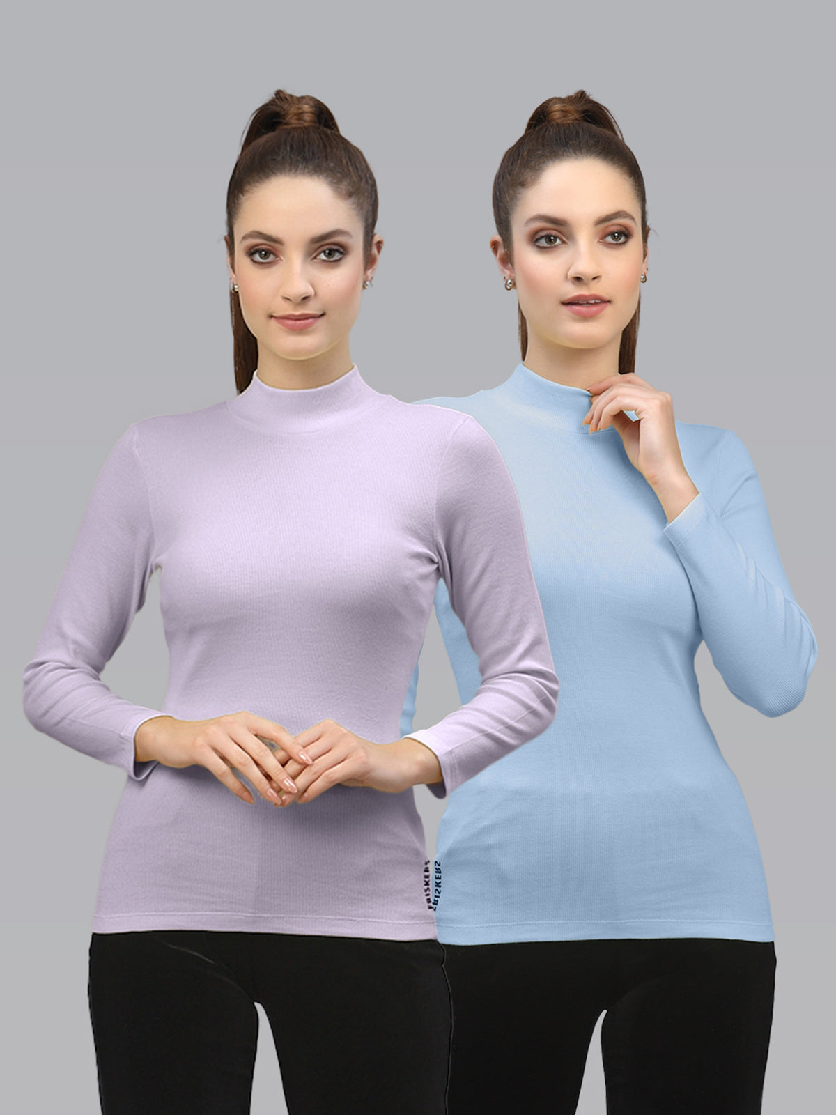 Women Pack Of 2 High Neck Full Sleeves Cotton Top - Friskers