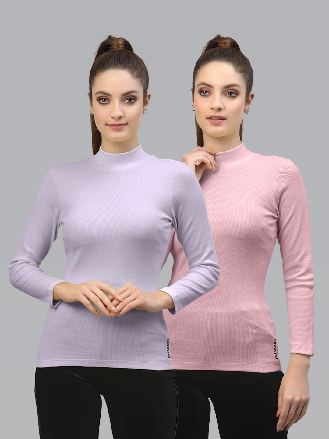 Women Pack Of 2 High Neck Full Sleeves Cotton Top - Friskers