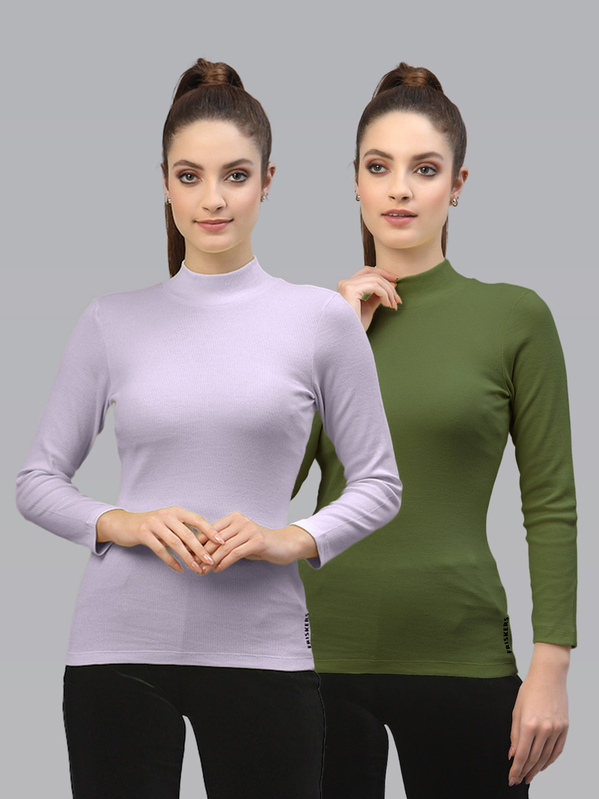 Women Pack Of 2 High Neck Full Sleeves Cotton Top - Friskers