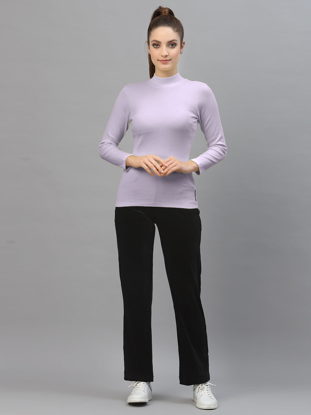 Women Solid Turtle Neck Full Sleeve Top - Friskers