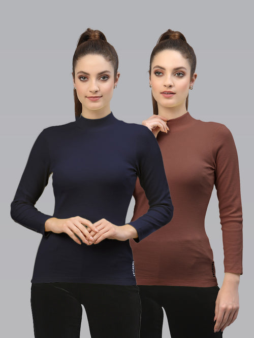 Women Pack Of 2 High Neck Solid Cotton Top