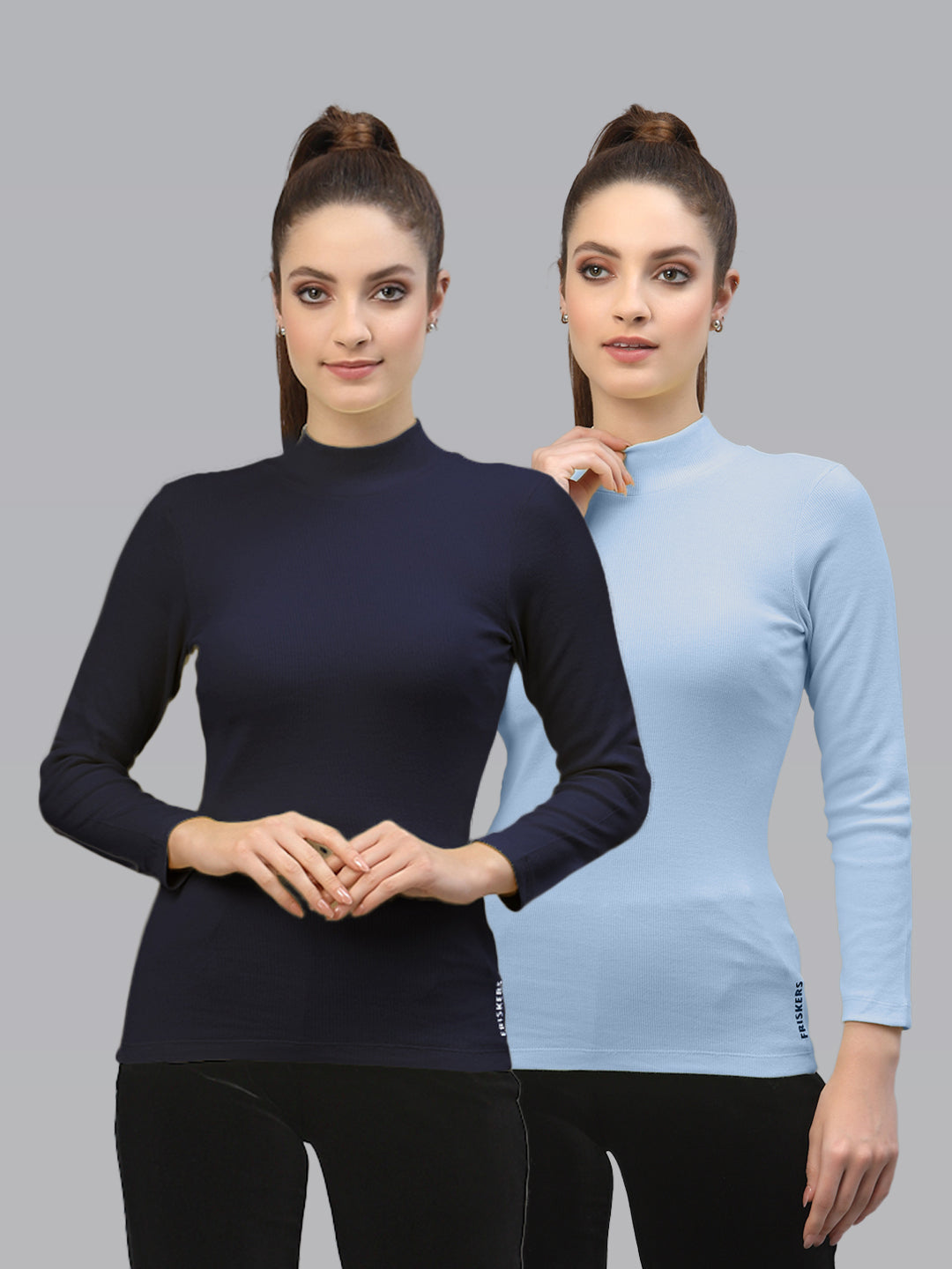 Women Pack Of 2 High Neck Solid Cotton Top - Friskers