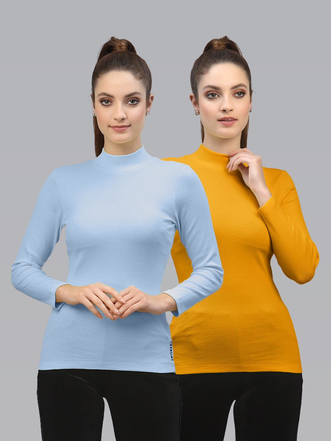 Women Pack Of 2 High Neck Solid Fitted Top - Friskers