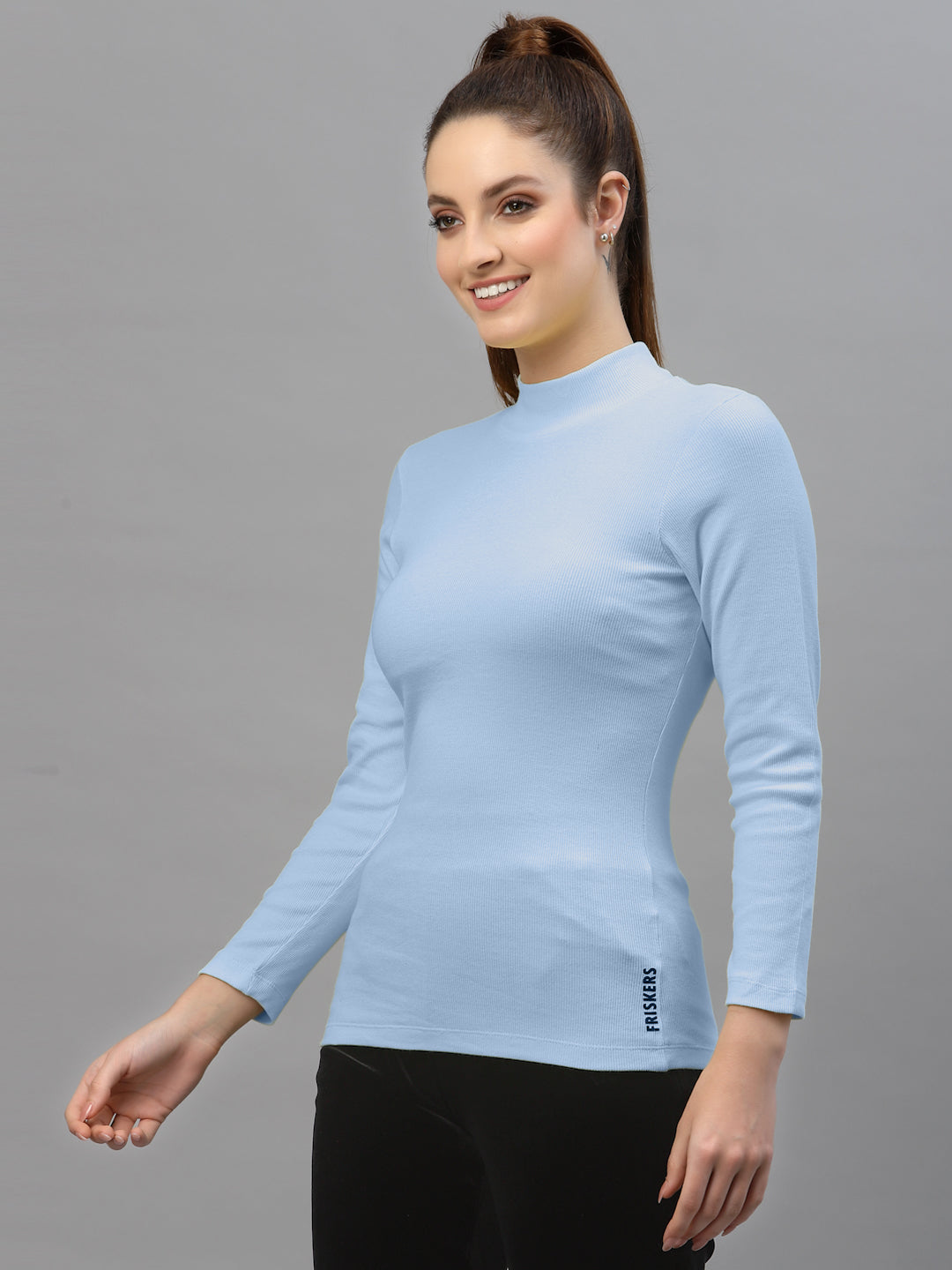 Women Solid Turtle Neck Full Sleeve Top - Friskers