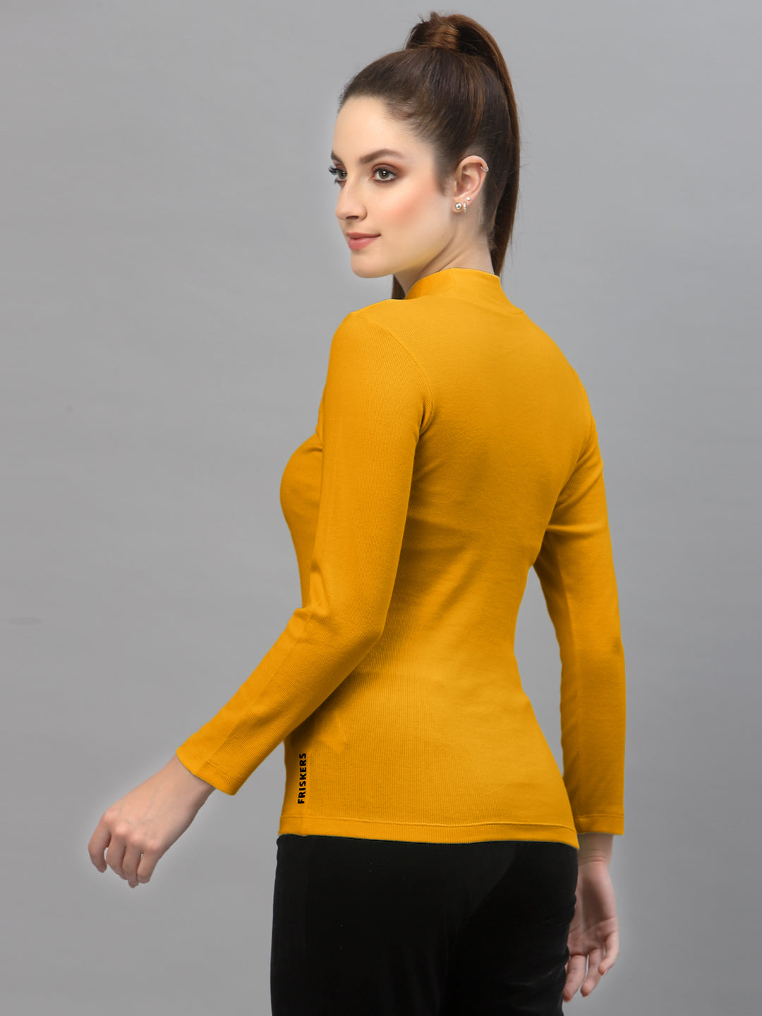 Women Solid Turtle Neck Full Sleeve Top - Friskers