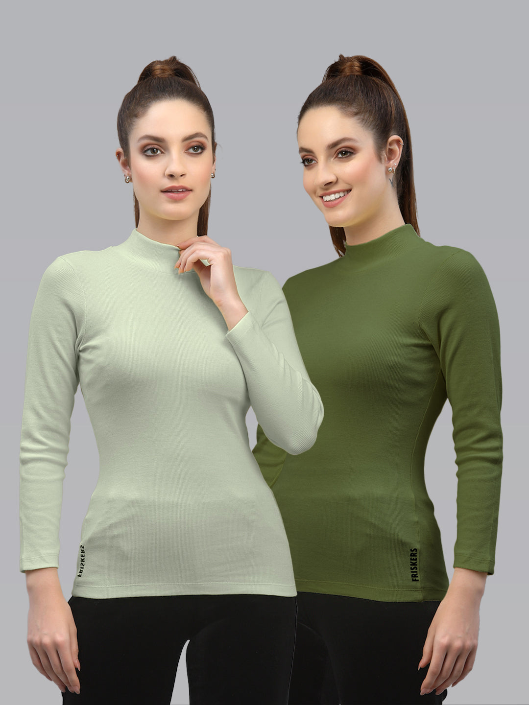 Women Pack Of 2 High Neck Solid Ribbed Top - Friskers