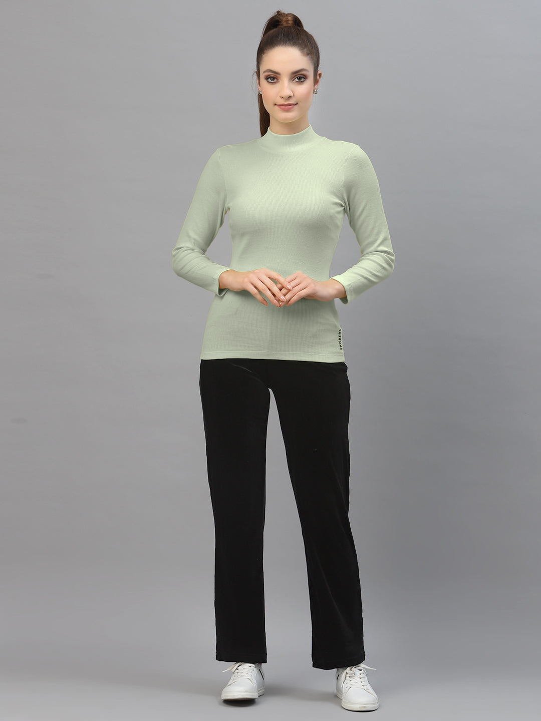 Women Solid Turtle Neck Full Sleeve Top - Friskers