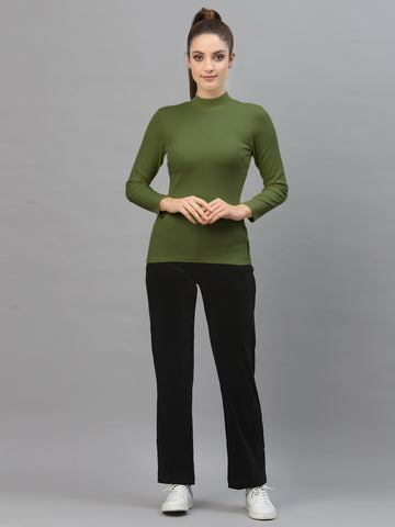 Women Solid Turtle Neck Full Sleeve Top - Friskers