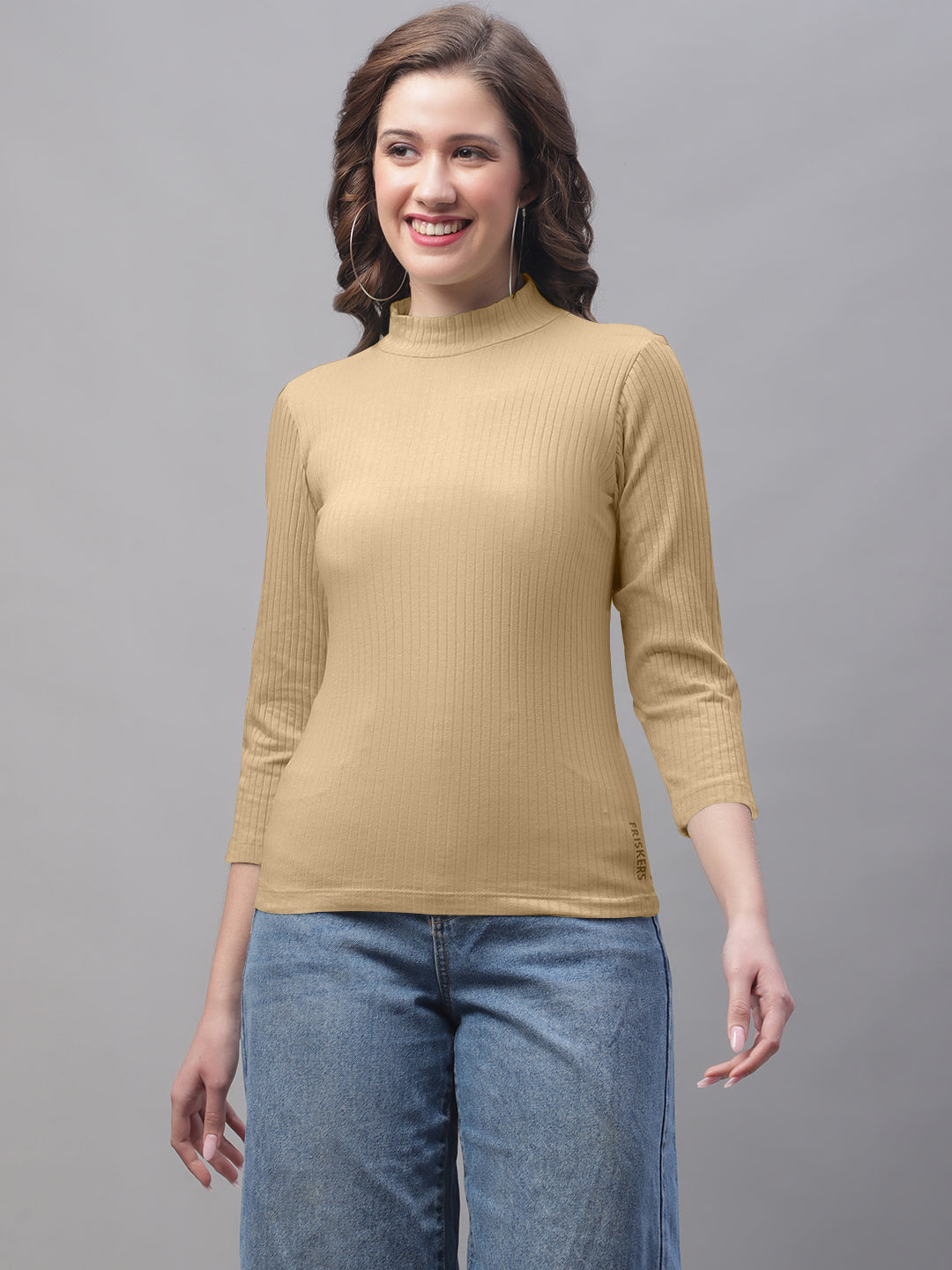 Friskers Women Solid Turtle Neck Full Sleeve Top - Friskers