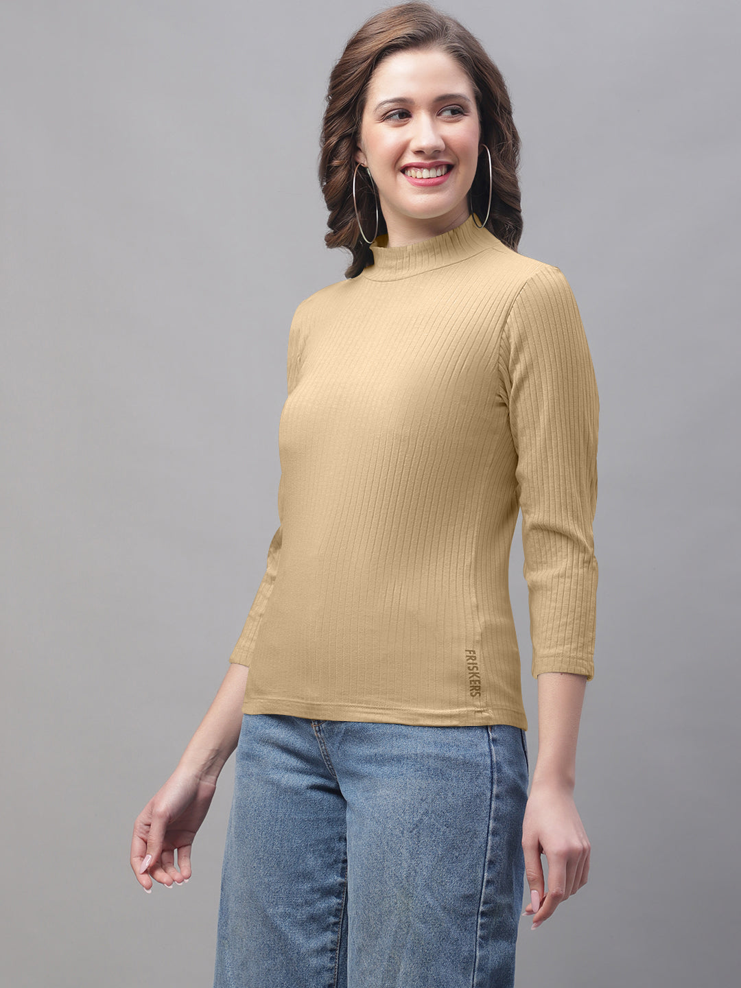 Friskers Women Solid Turtle Neck Full Sleeve Top - Friskers