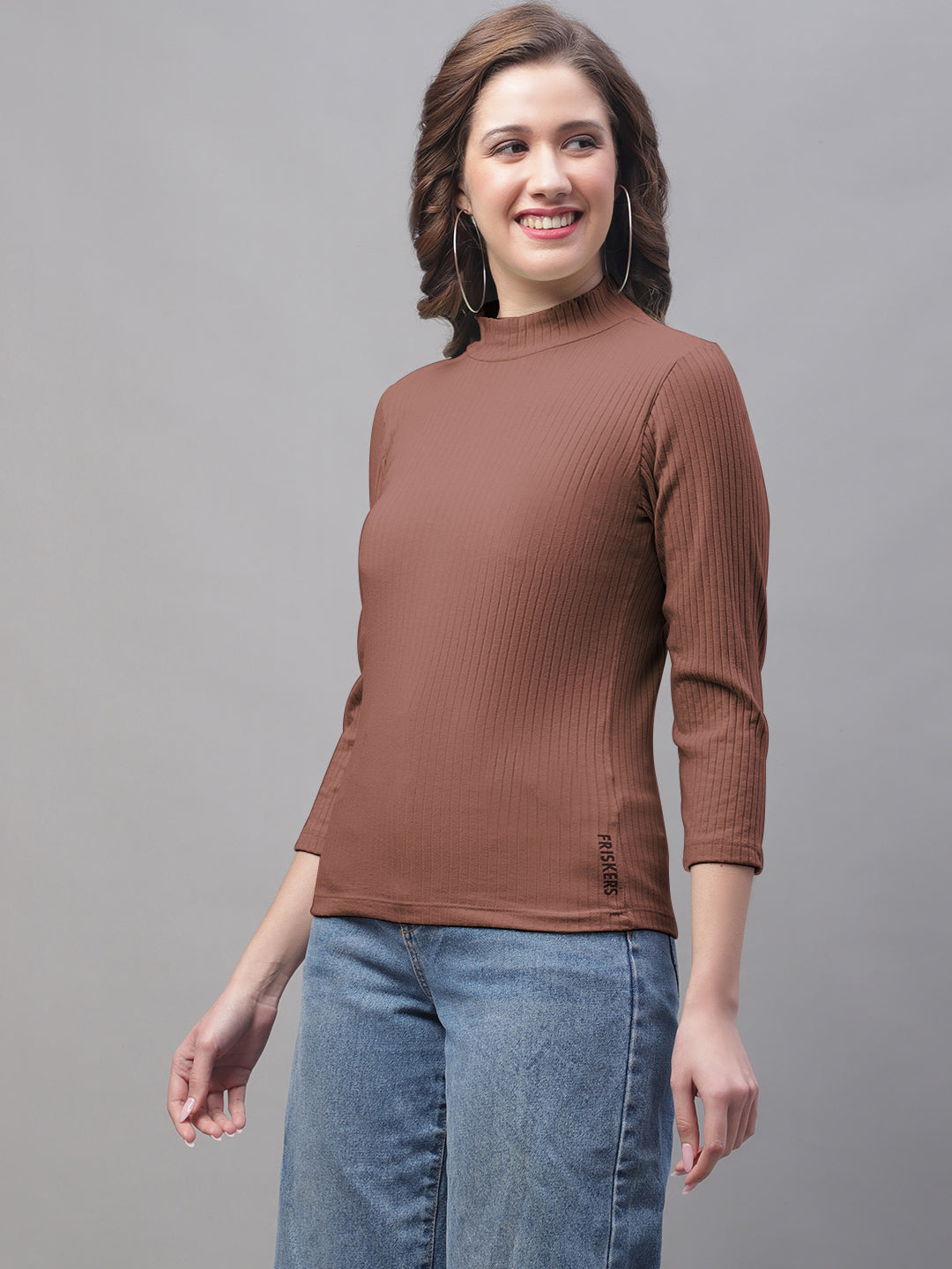 Friskers Women Solid Turtle Neck Full Sleeve Top - Friskers