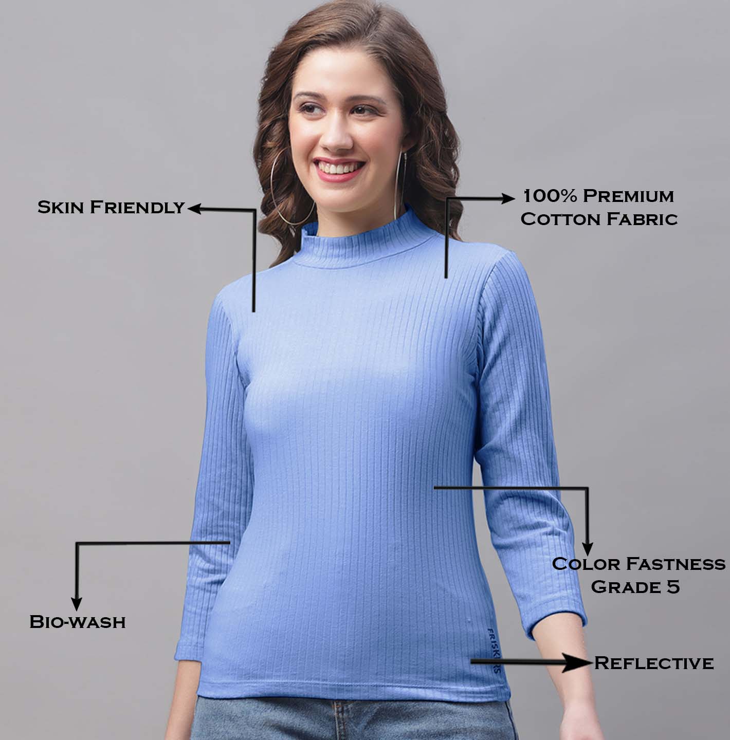 Friskers Women Solid Turtle Neck Full Sleeve Top - Friskers