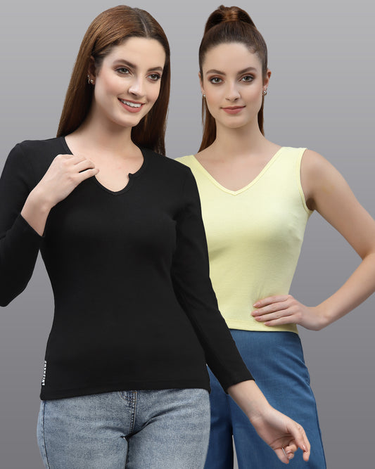 Women Pack Of 2 Pure Cotton Top - Friskers