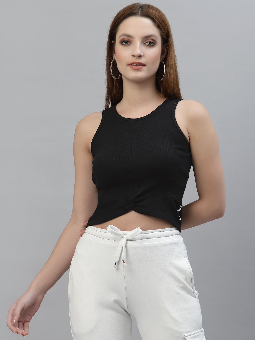 Women Round Neck Solid Sleeveless High-Low Crop Top - Friskers