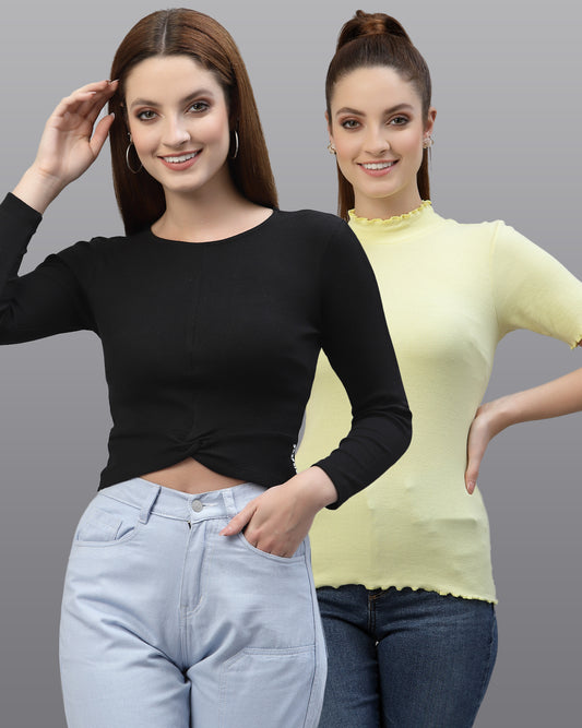 Women Pack Of 2 Pure Cotton Solid Top - Friskers