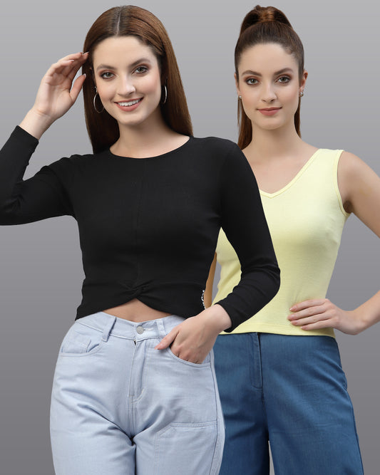 Women Pack Of 2 Pure Cotton Solid Top - Friskers