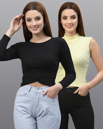 Women Pack Of 2 Pure Cotton Solid Top - Friskers