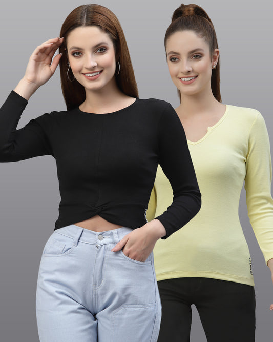 Women Pack Of 2 Pure Cotton Solid Top - Friskers