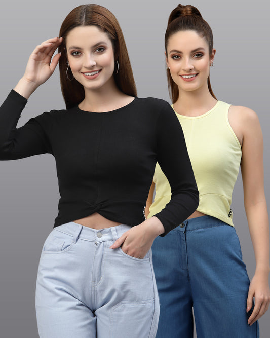 Women Pack Of 2 Pure Cotton Solid Top - Friskers