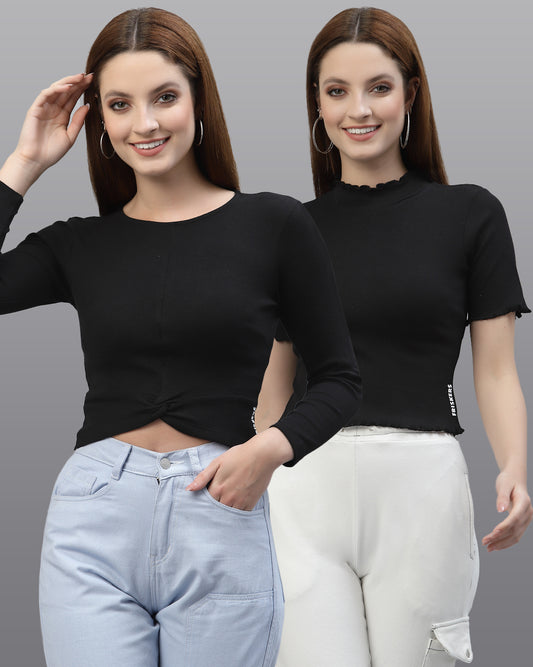Women Pack Of 2 Pure Cotton Solid Top - Friskers