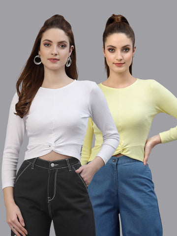 Women Pack Of 2 Ribbed Pure Cotton Crop Top - Friskers