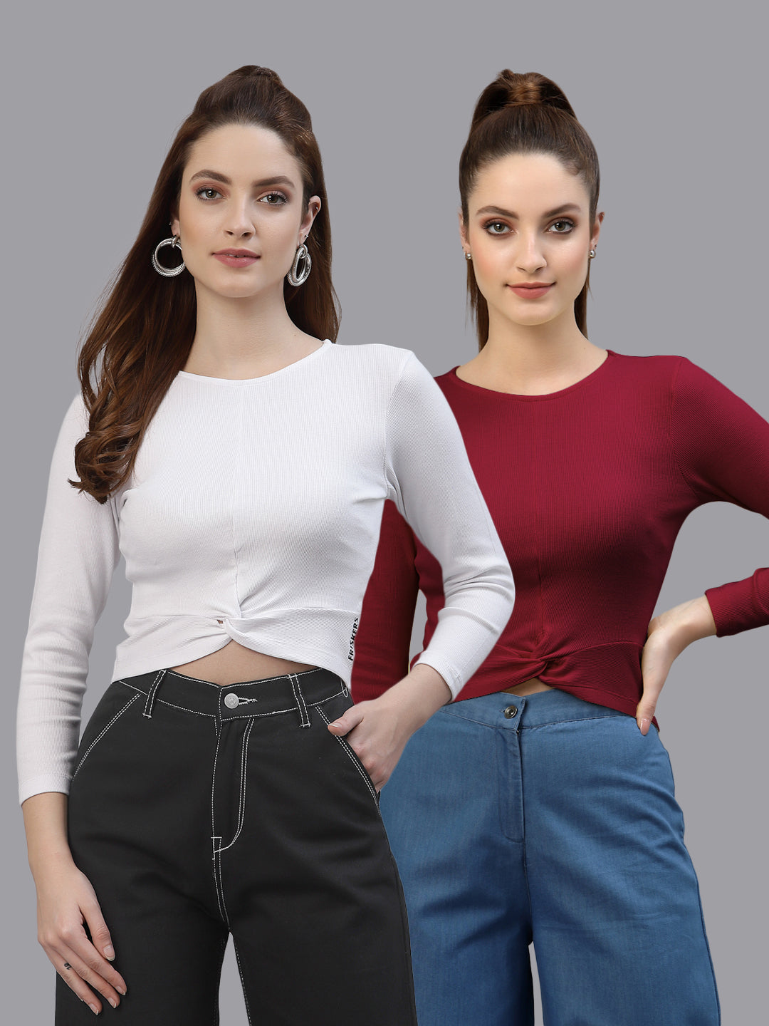 Women Pack Of 2 Ribbed Pure Cotton Crop Top - Friskers