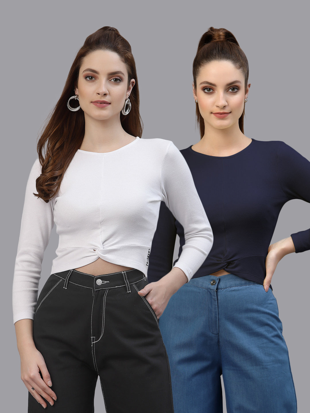 Women Pack Of 2 Ribbed Pure Cotton Crop Top - Friskers