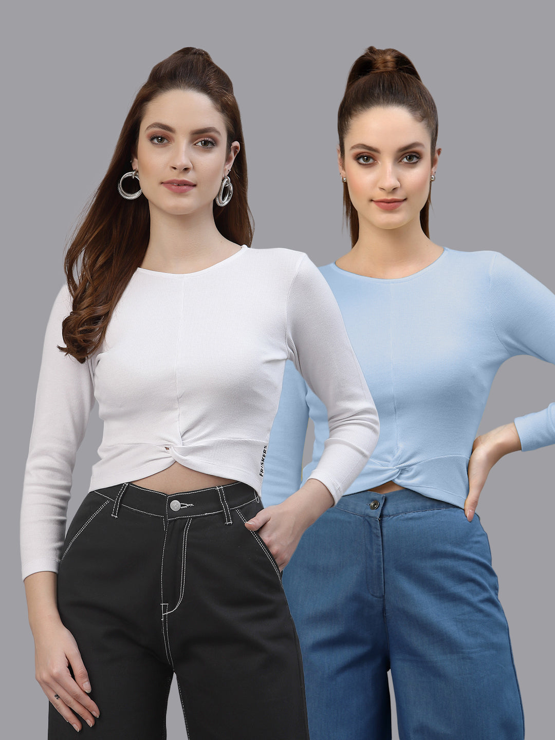 Women Pack Of 2 Ribbed Pure Cotton Crop Top - Friskers