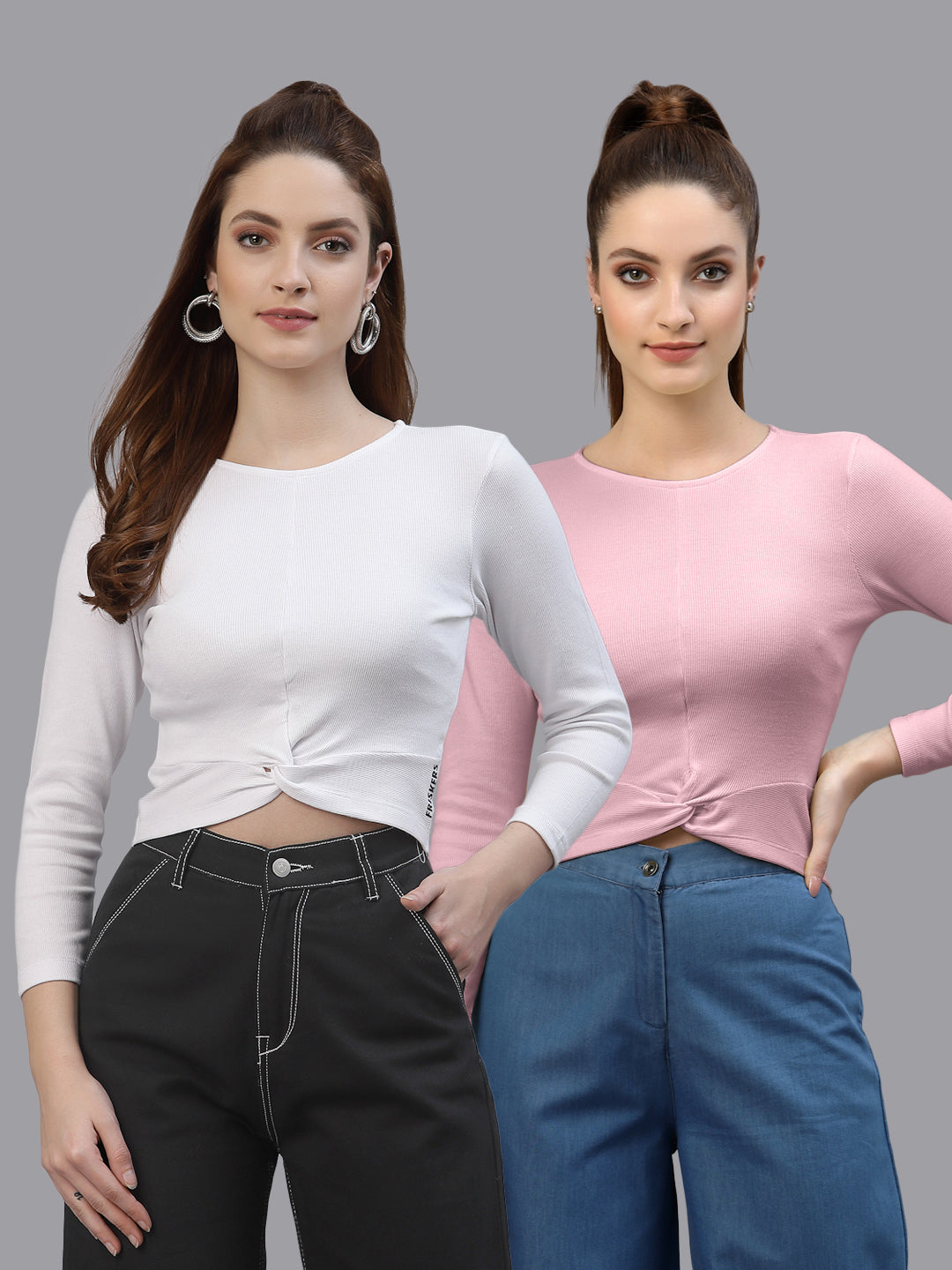 Women Pack Of 2 Ribbed Pure Cotton Crop Top - Friskers