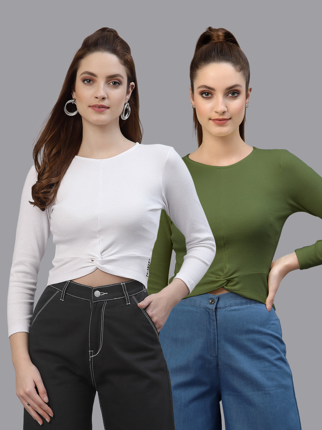 Women Pack Of 2 Ribbed Pure Cotton Crop Top - Friskers