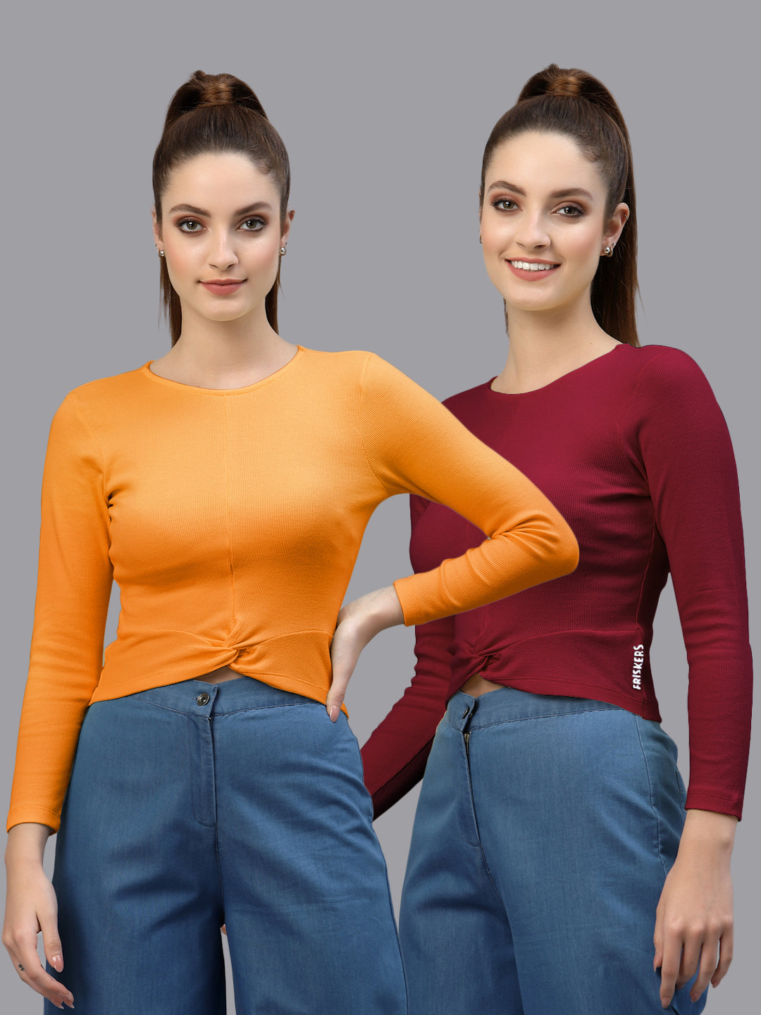 Women Pack Of 2 Ribbed Pure Cotton Crop Top - Friskers