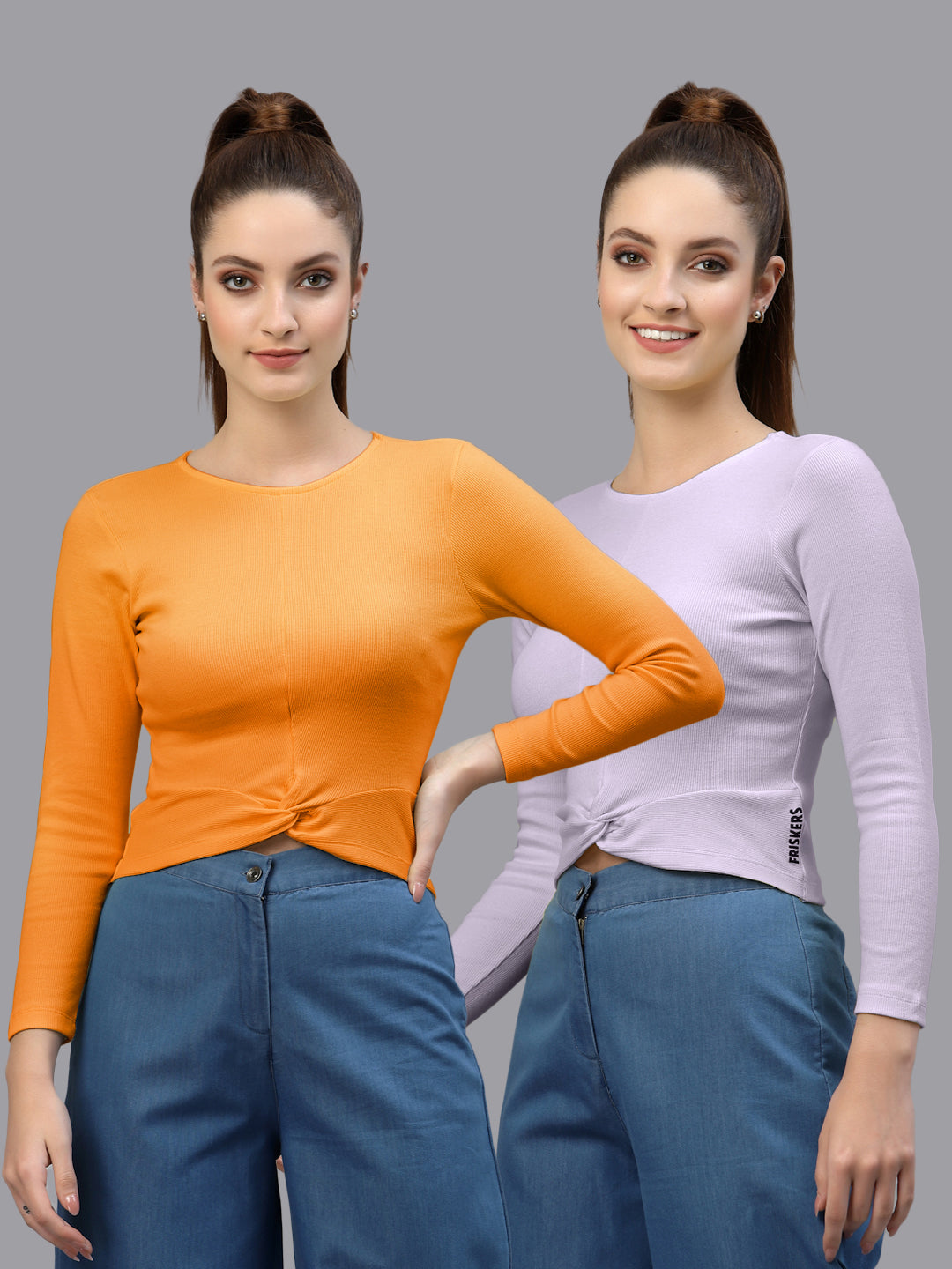 Women Pack Of 2 Ribbed Pure Cotton Crop Top - Friskers