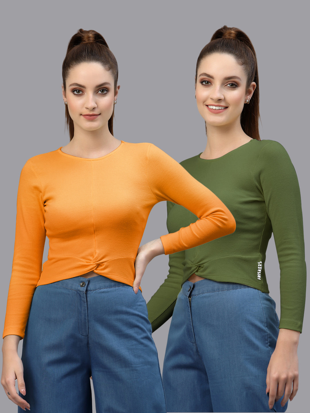 Women Pack Of 2 Ribbed Pure Cotton Crop Top - Friskers