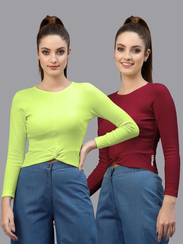 Women Pack Of 2 Ribbed Pure Cotton Crop Top - Friskers