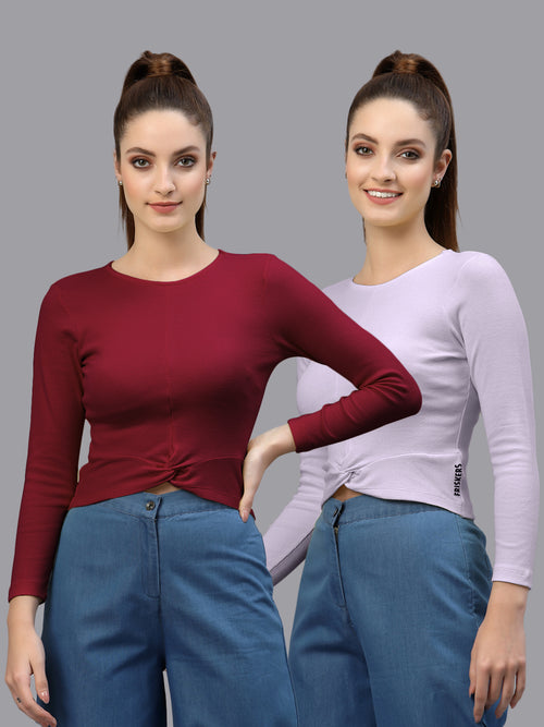 Women Pack Of 2 Ribbed Pure Cotton Crop Top