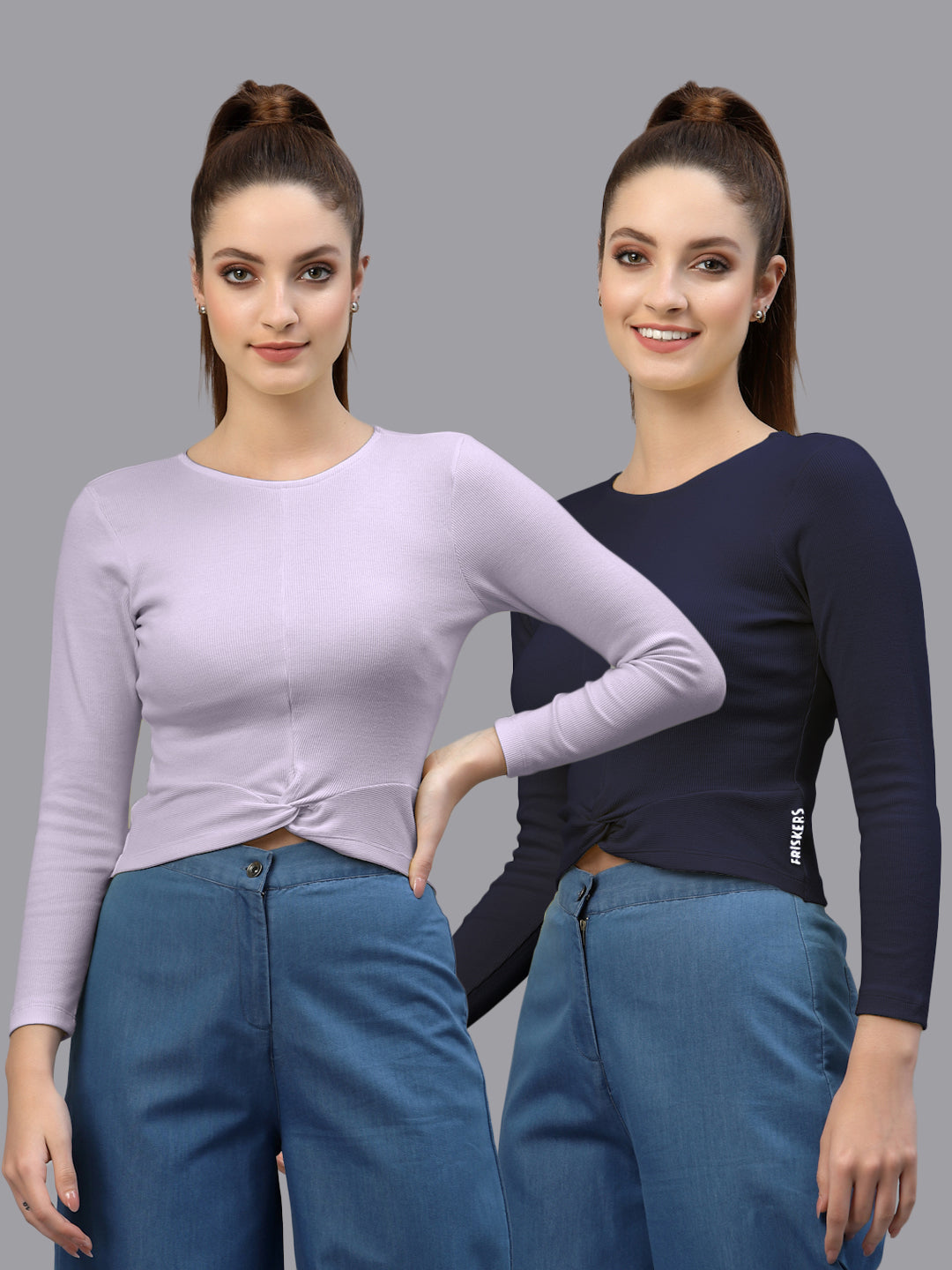 Women Pack Of 2 Ribbed Pure Cotton Crop Top - Friskers