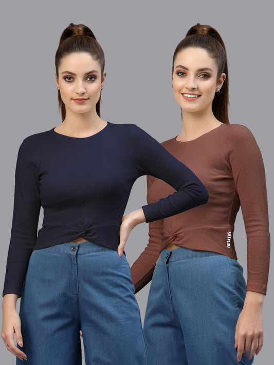 Women Pack Of 2 Ribbed Pure Cotton Crop Top - Friskers
