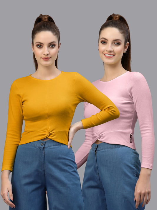 Women Pack Of 2 Ribbed Pure Cotton Crop Top - Friskers