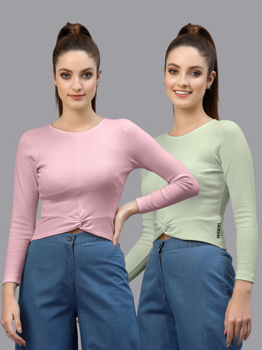Women Pack Of 2 Ribbed Pure Cotton Crop Top - Friskers
