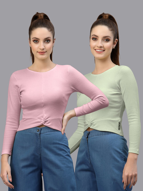 Women Pack Of 2 Ribbed Pure Cotton Crop Top