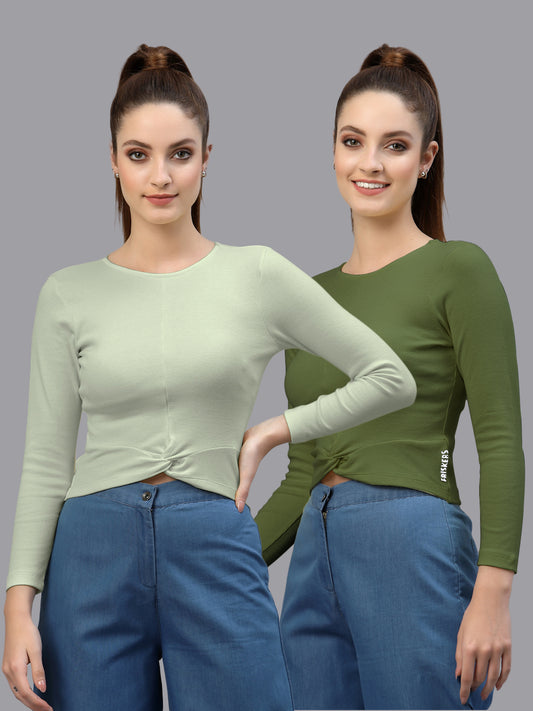 Women Pack Of 2 Ribbed Pure Cotton Crop Top - Friskers