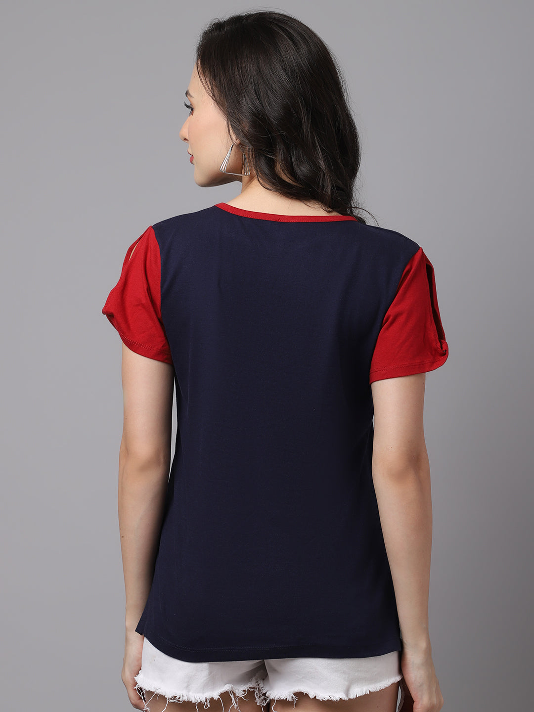 Women Multicolor Slit Sleeves Pure Cotton T-Shirt - Friskers