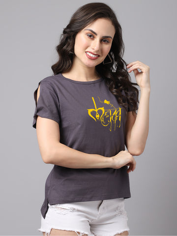 Women Slit Sleeves Mahadev Printed Pure Cotton T-Shirt - Friskers
