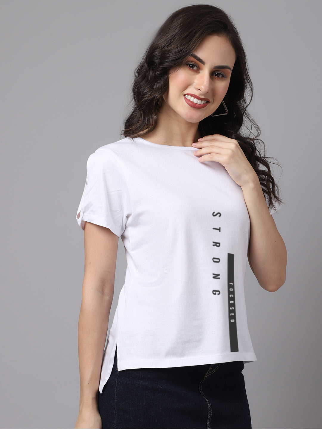 Women Slit Sleeves Strong Pure Cotton T-Shirt - Friskers